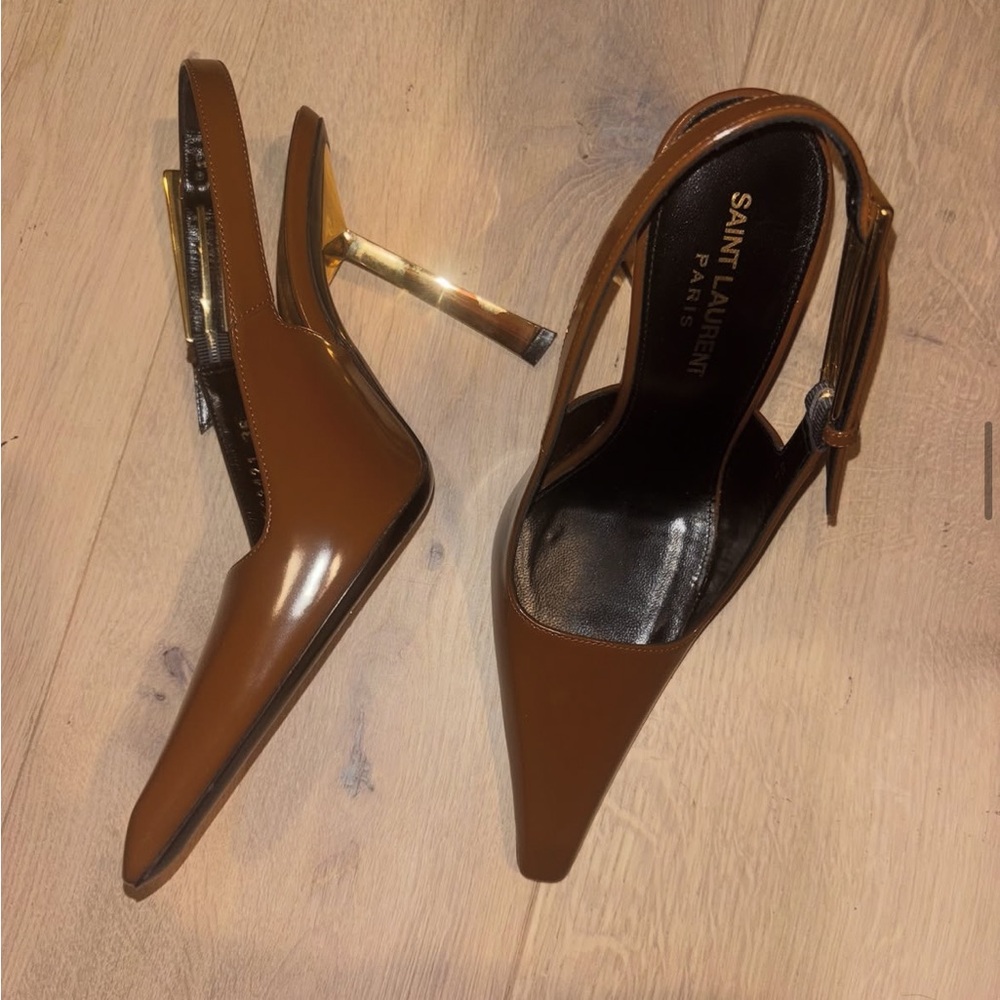 Saint Laurent Brown Heels with Gold Heel